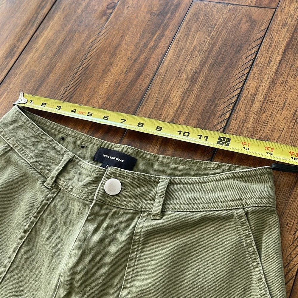 Who What Wear Olive cropped high rise Wide Leg Pants Sz 6 / GAP belt size M 34 - Picture 12 of 16
